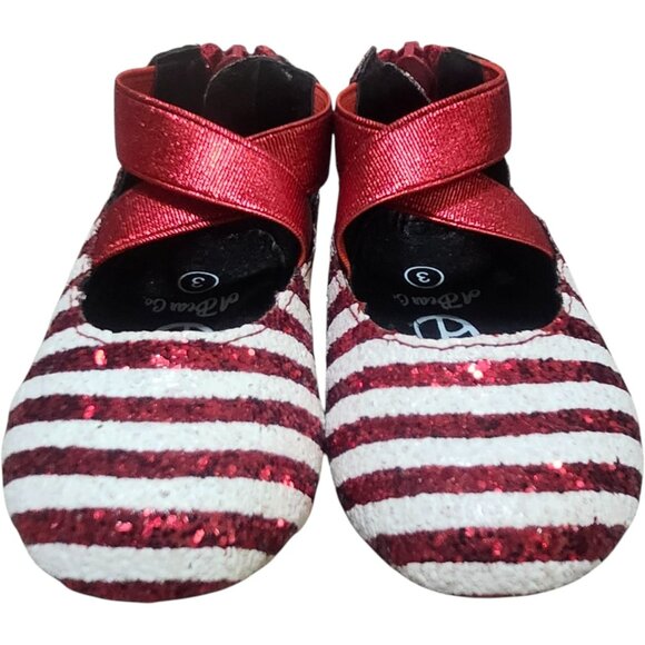 NEW A Bear Co Toddler Size 3 Red White Stripe Glitter Ballerina Flat Christmas - Picture 3 of 9